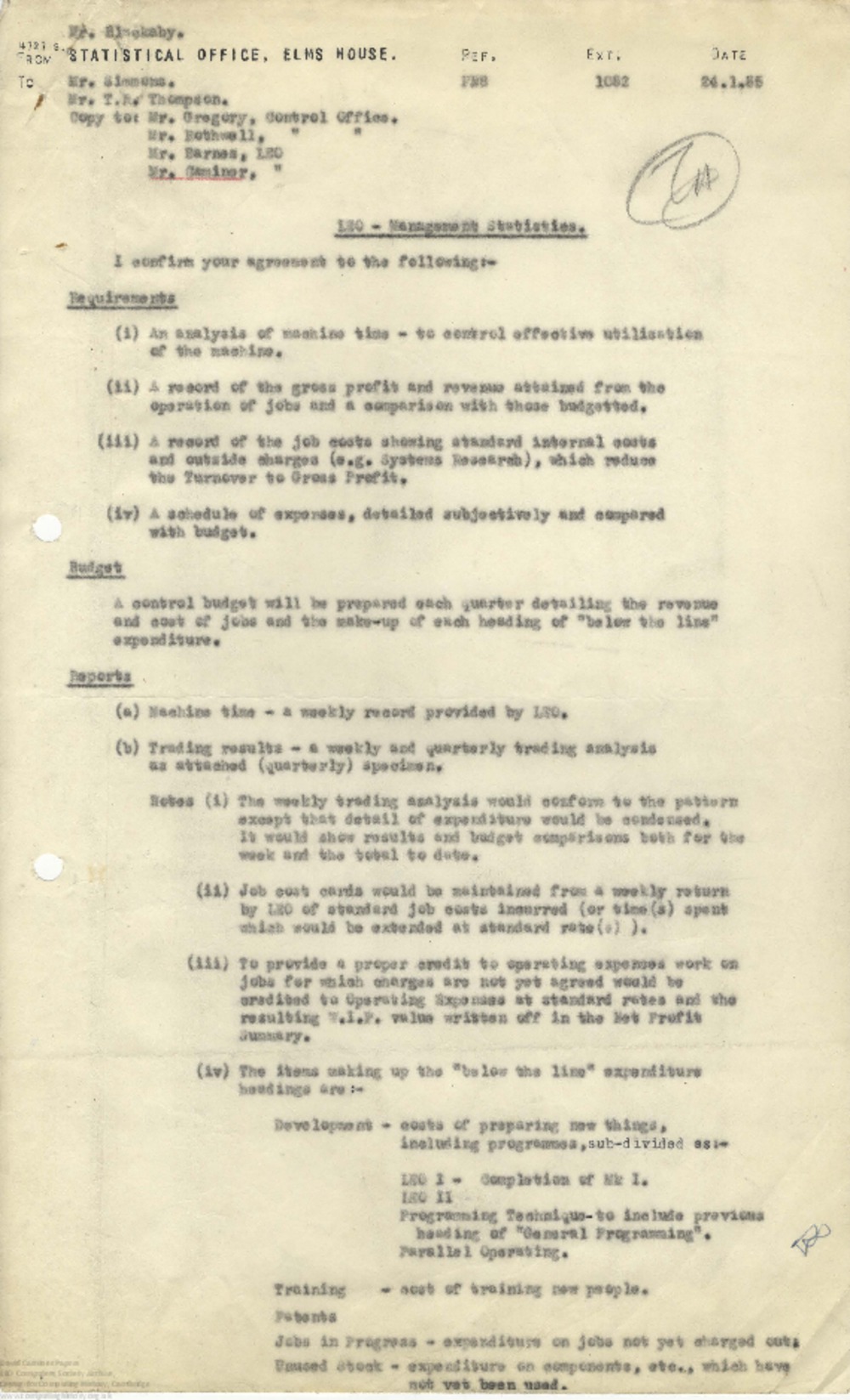 Article: 63029 Trading Analysis sheet adjustment, 24th Jan 1955