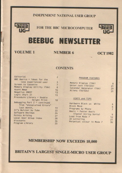 Article: Beebug Newsletter - Volume 1, Number 6 - October 1982