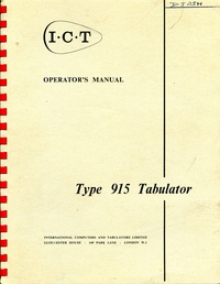 ICT Operator's Manual Type 915 Tabulator