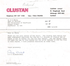 Clustan - David Wishart's letter to Dr M A Whyte, Dept of Geology, The University of Sheffield